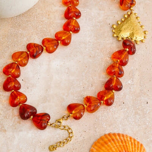 Amber Heart Beaded Necklace