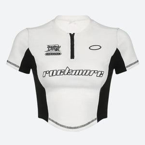 Biker Half Zip-Up Crop Top