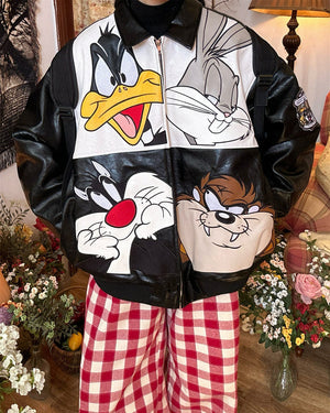 90s Style Oversized Leather Jacket