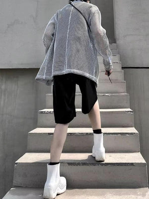 Sheer Mesh Button-Up Shirt