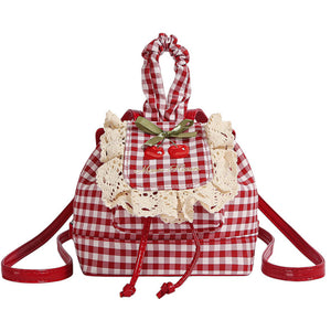 Cherry Embroidery Gingham Backpack
