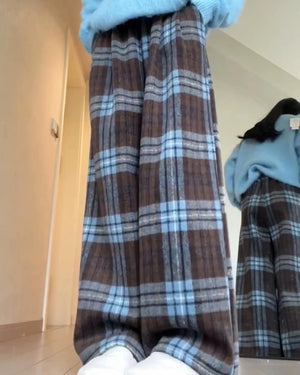 Autumn Study Vintage Plaid Wide Leg Pants