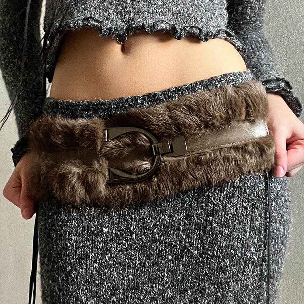 2000s Faux Fur Leather Belt