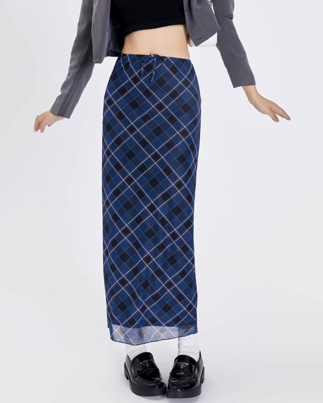 Best In Class Plaid Maxi Skirt in Blue