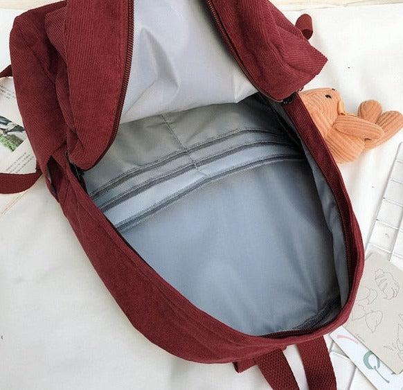 Bear Corduroy School Backpack