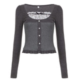 Coquette Aesthetic Grey Long Sleeve Top
