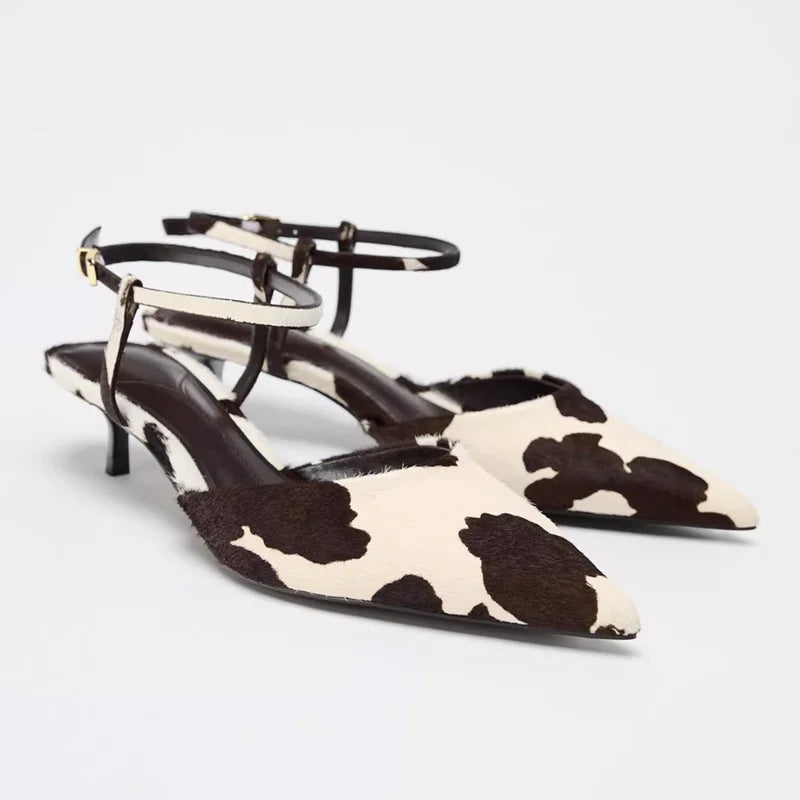 Cow Print Pointed-Toe Kitten Heel