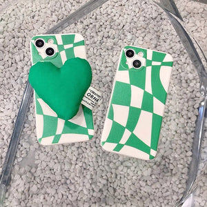 Green Heart Checkered iPhone Case