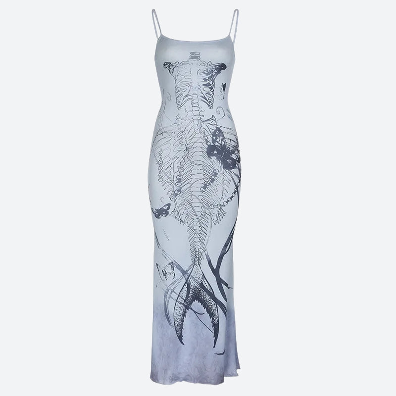 Grunge Mermaid Skeleton Maxi Dress