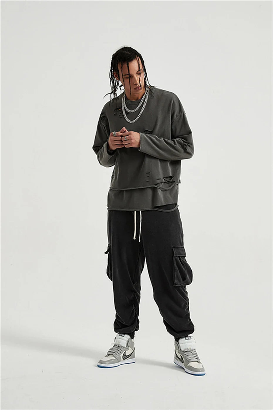 Grunge Ripped Layered Sweatshirt