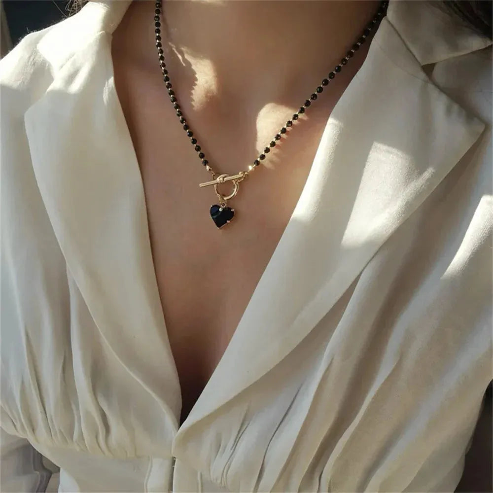 Heart Toggle Clasp Beaded Necklace