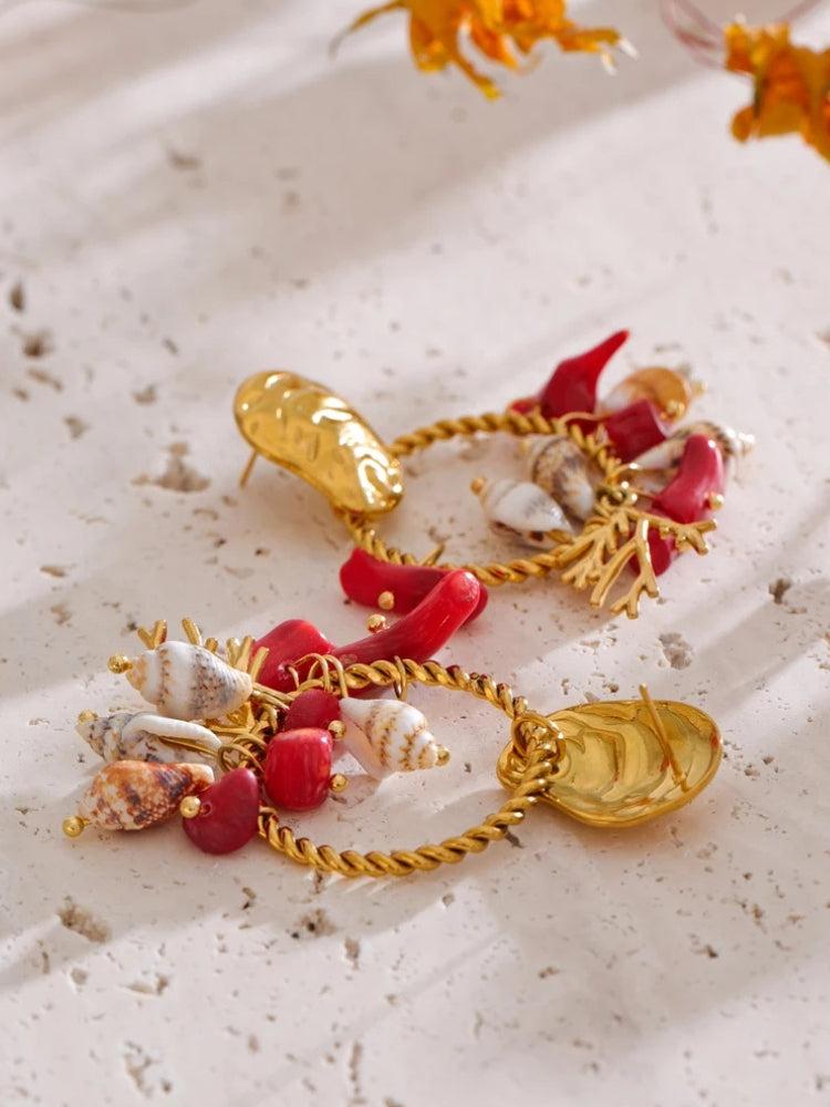 Seashell Beaded Hoop Earrings