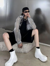 Sheer Mesh Button-Up Shirt