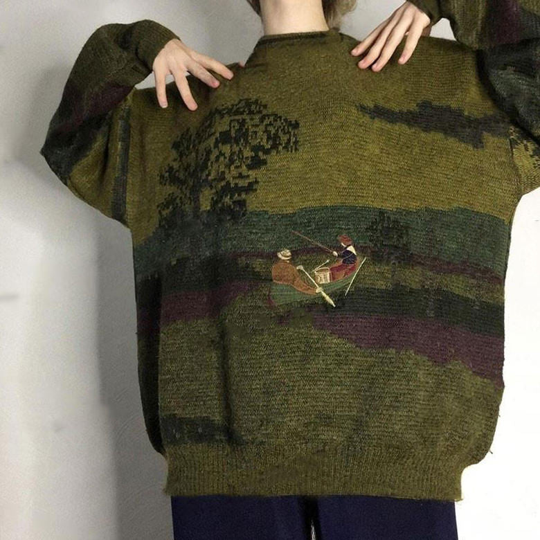 Vintage Aesthetic Fisherman Knit Sweater