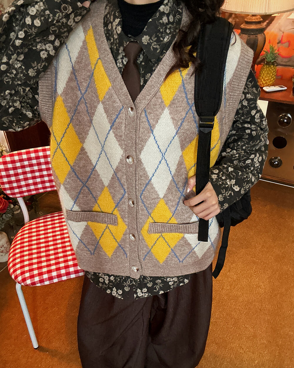 Argyle Button Up Grandpa Knit Vest