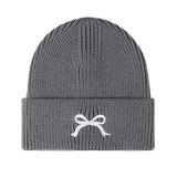 Bow Embroidery Beanie Hat