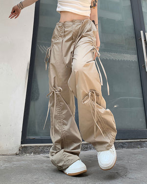 Soft Girl Bows Wide-Leg Cargo Pants