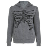 Chain Skeleton Print Grunge Hoodie