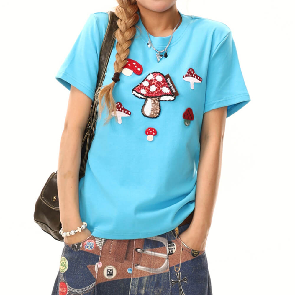 Forest Fairy Mushroom Sequin T-Shirt
