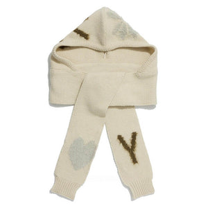 Fuzzy Heart Knit Hooded Scarf