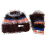 Fuzzy Striped Beanie Hat & Gloves Set