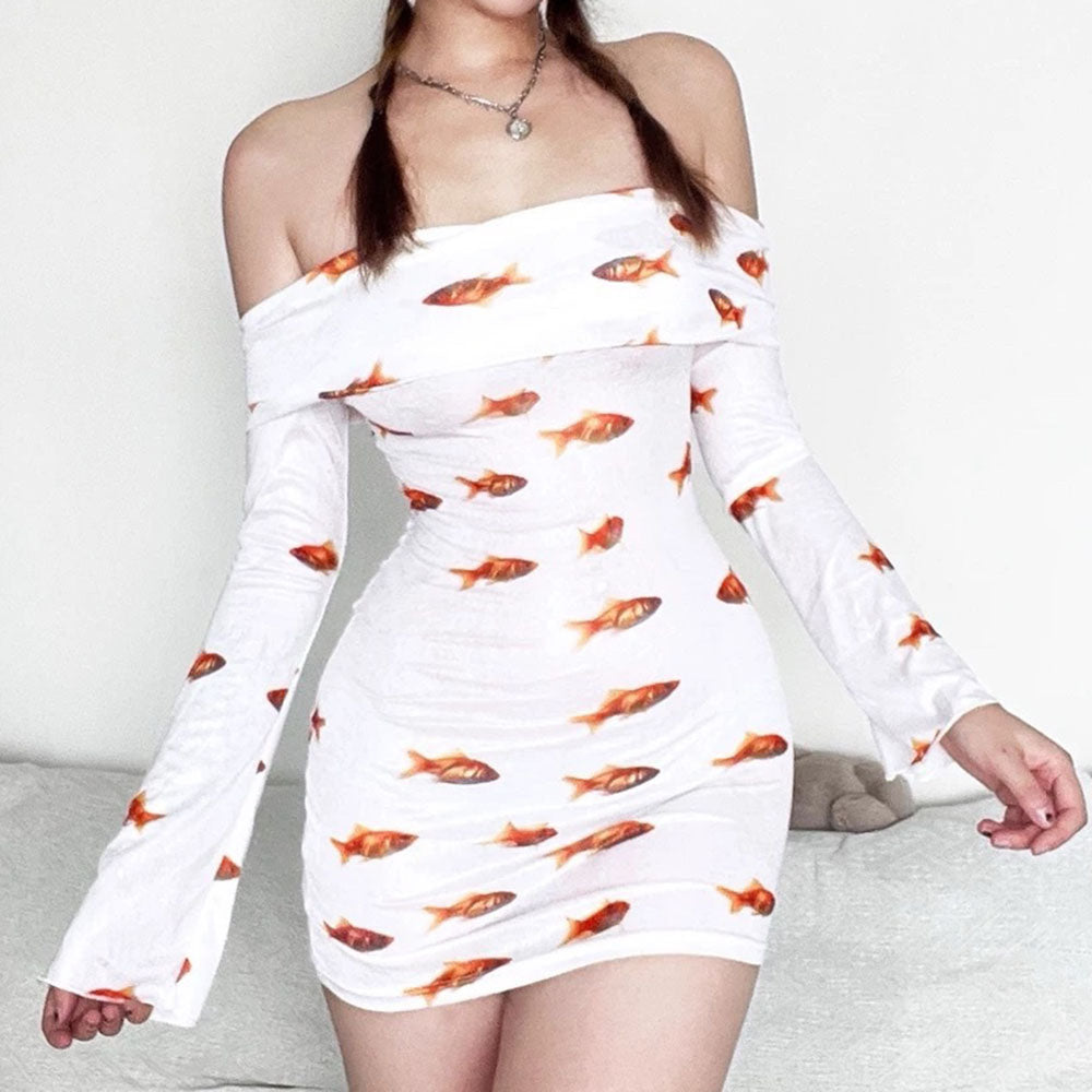 Goldfish Off Shoulder Mini Dress