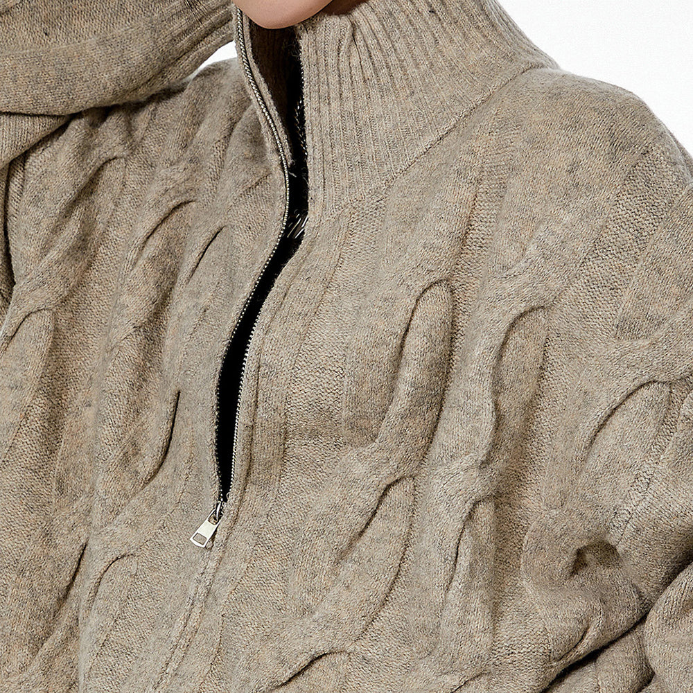 Grandpa Style Cable Knit Zip Jumper