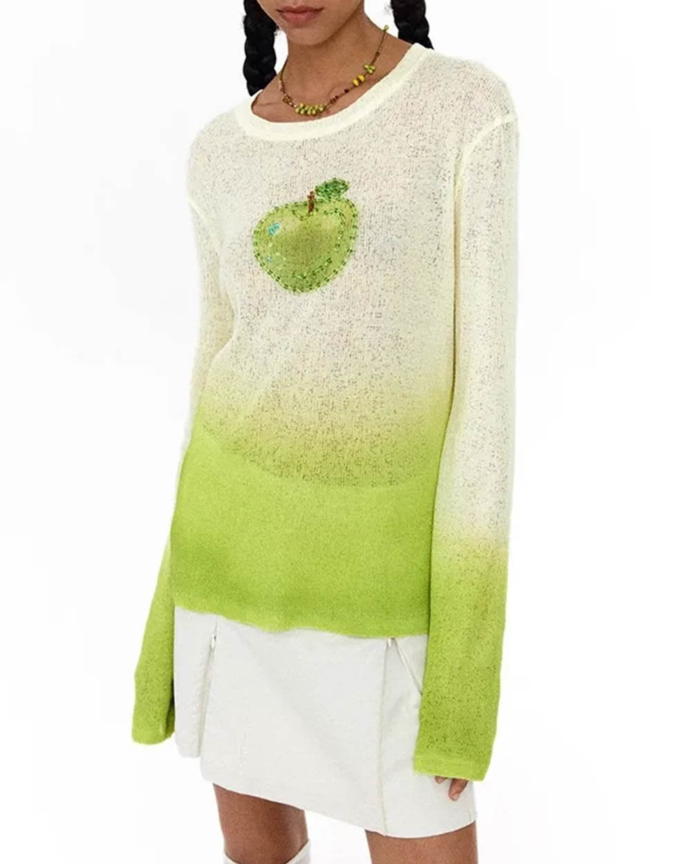 Green Apple Gradient Knit Top