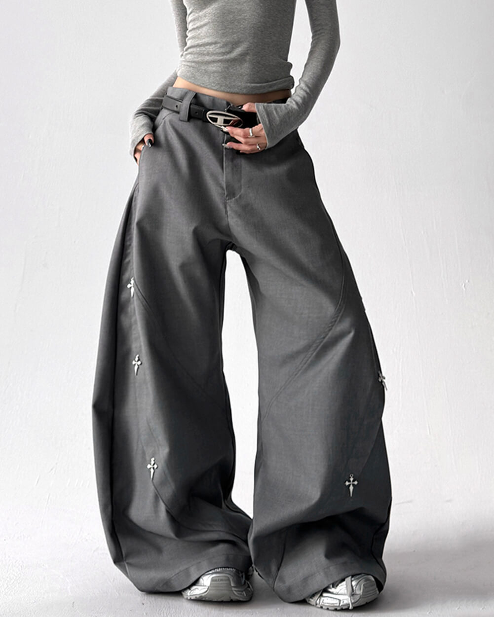 Grunge Aesthetic Cross Pendant Trousers