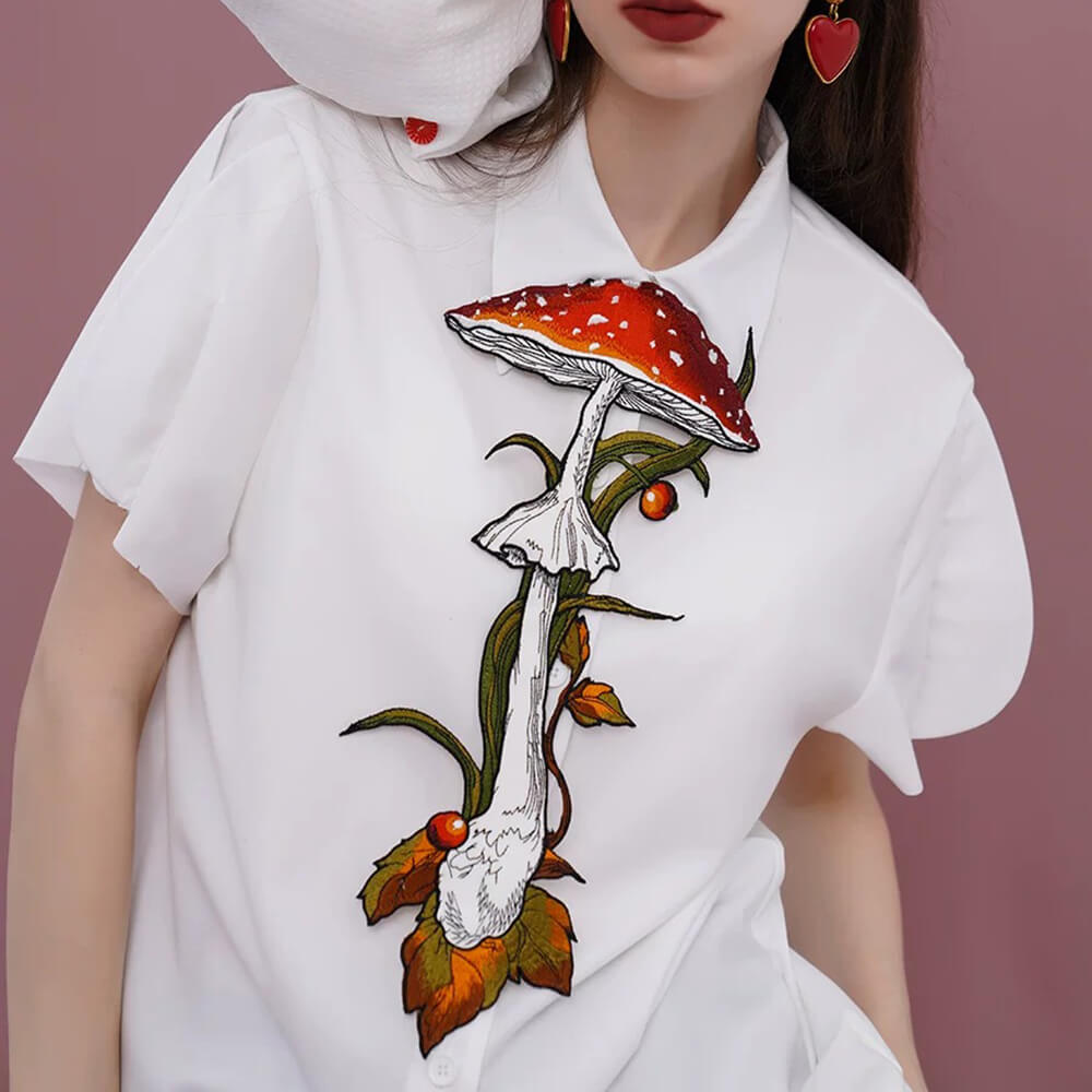 Mushroom Embroidery Necktie