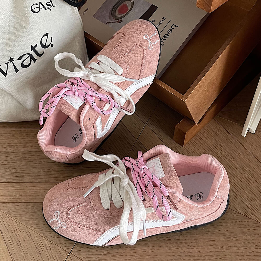 Pink Bow Embroidery Sneakers