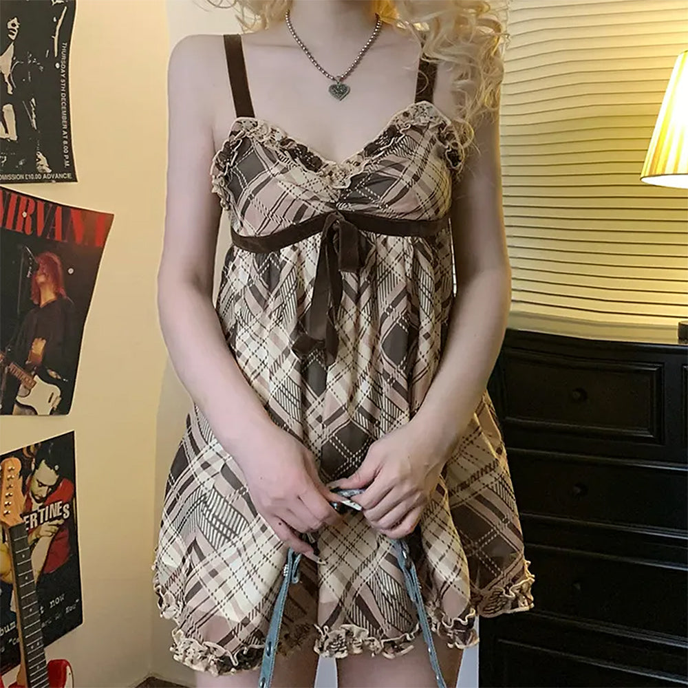 Preppy Aesthetic Plaid Mini Tank Dress