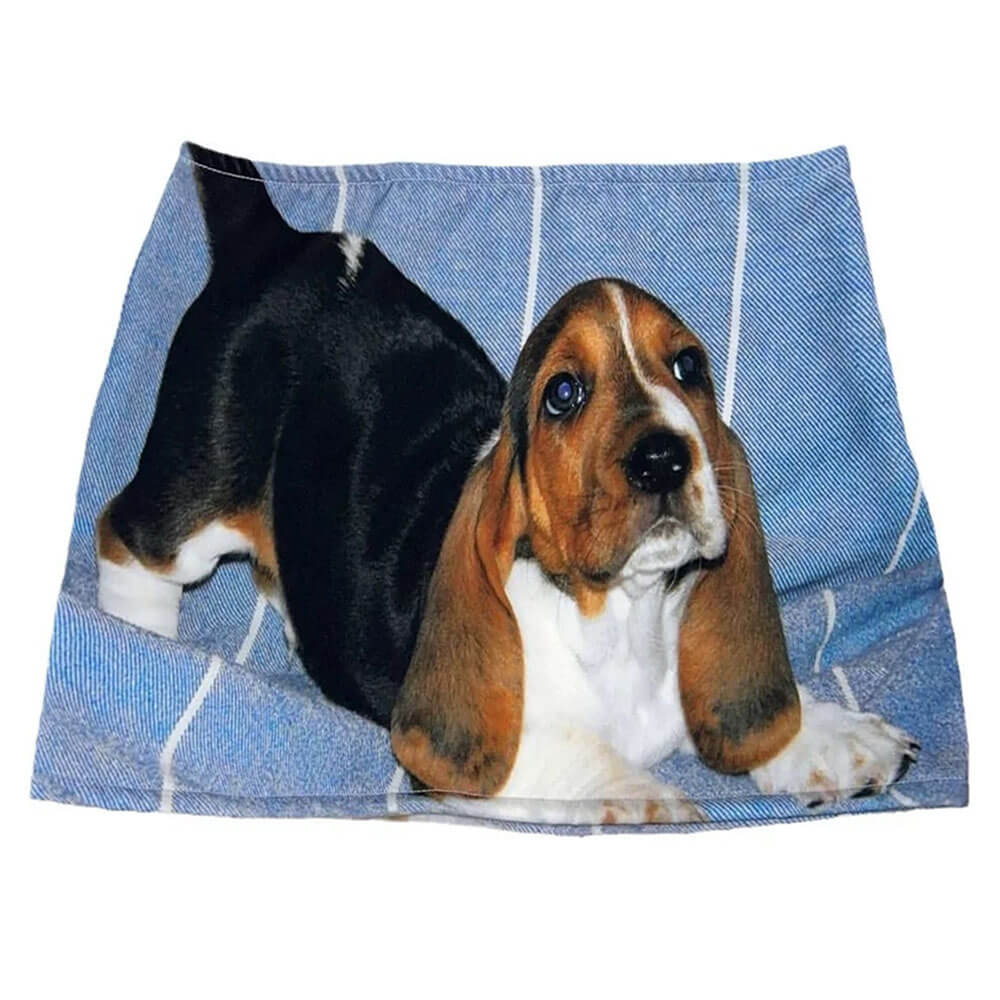 Puppy Print Y2K Denim Micro Skirt