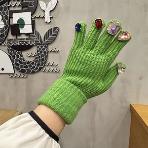 Rhinestone Knit Gloves