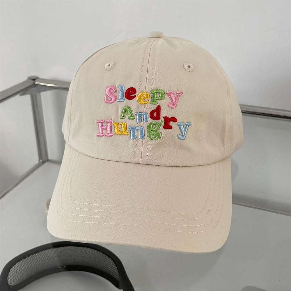 Sleepy and Hungry Embroidery Cap