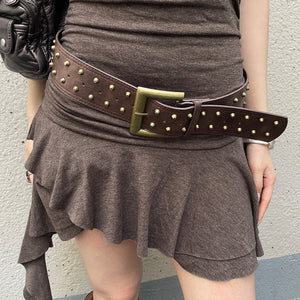 Square Buckle Studded Wide Belt