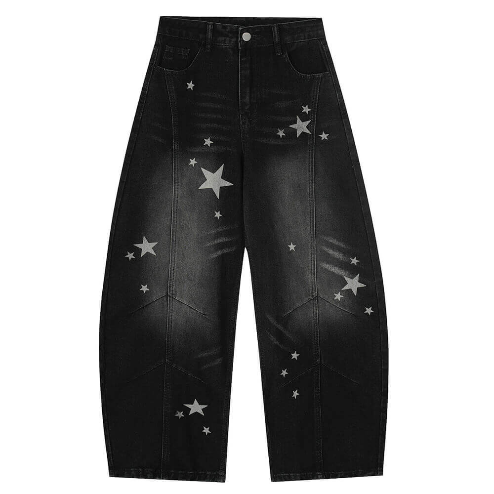 Loose Fit Star Pattern Baggy Jeans