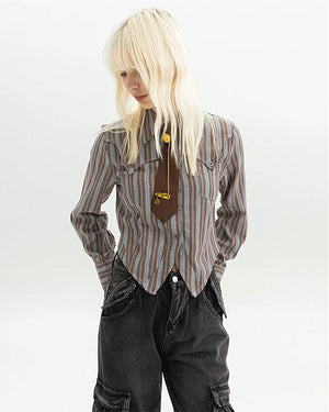 High School Crush Striped Cropped Shirt