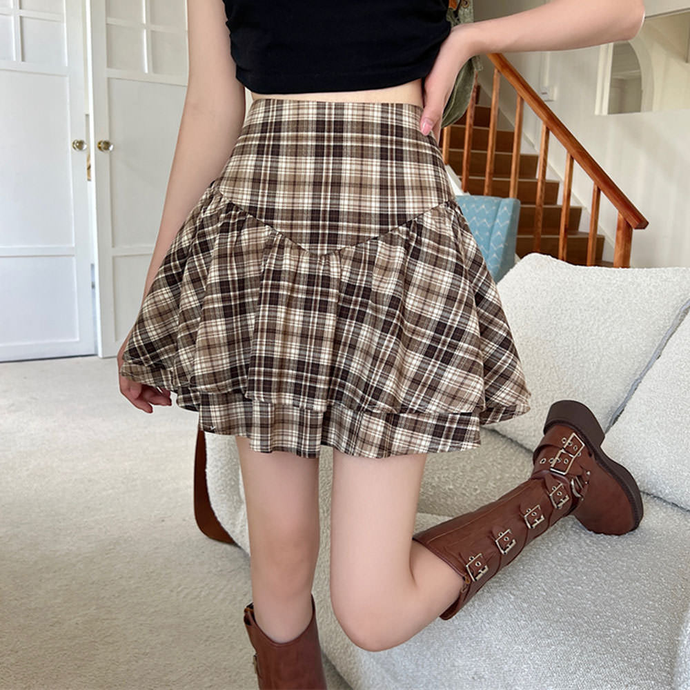 Preppy Aesthetic Plaid Ruffle Mini Skirt