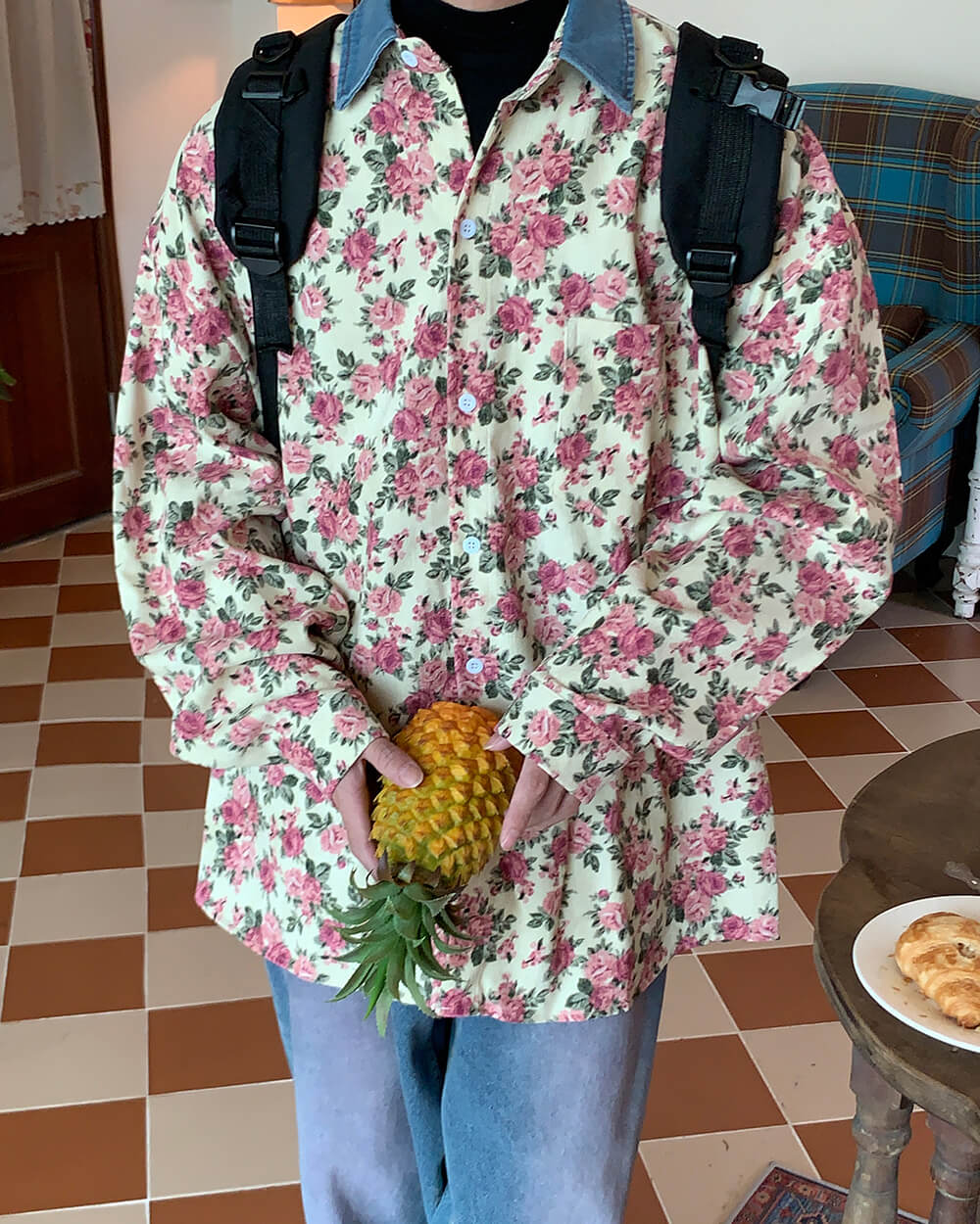 Vintage Pink Floral Button Up Shirt
