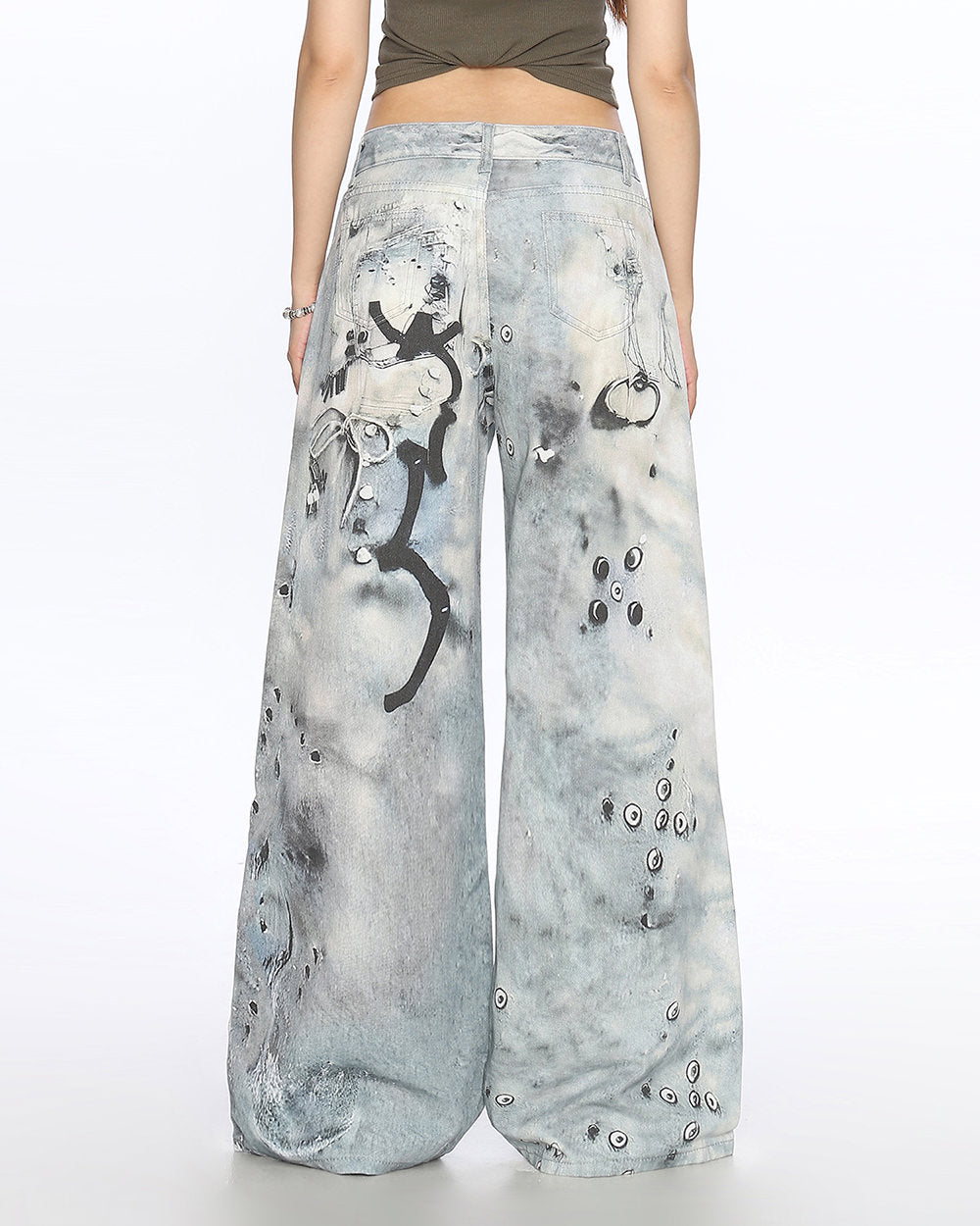 Washed Blue Chain Print Jeans
