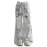 Washed Grey Y2K Chain Print Jeans