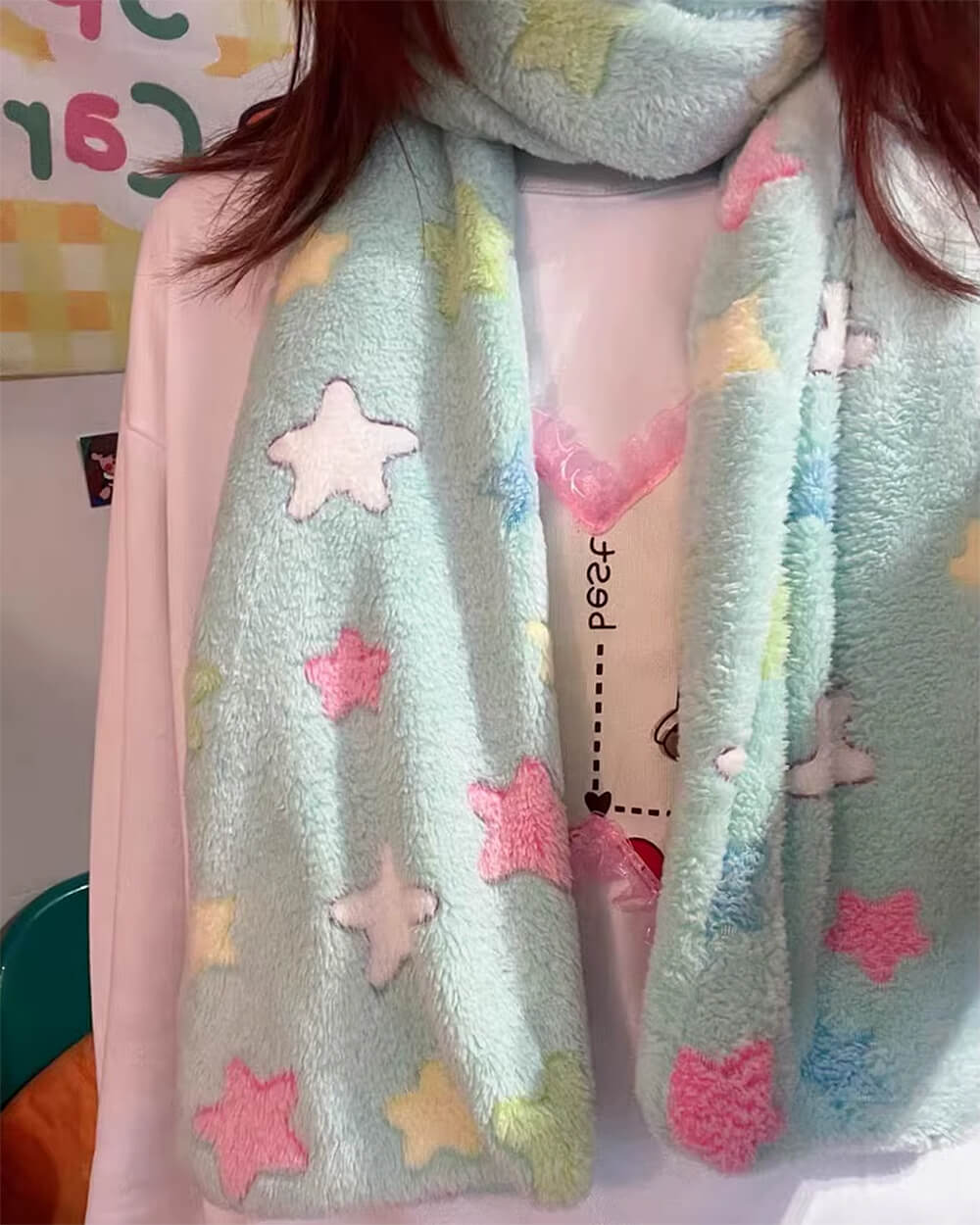 Y2K Star Fluffy Scarf