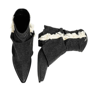 Y2K Style Distressed Black Denim Boots