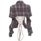 Y2K Western Lace-Up Backless Plaid Shirt